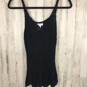 WHBM Black Crochet Tank Linen Blend Small